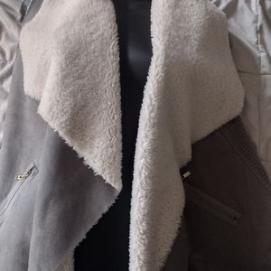 Fancy White Fur Grey Suede Knit Vest